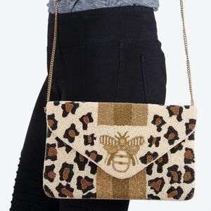 Leopard Print Beaded Crossbody Bag